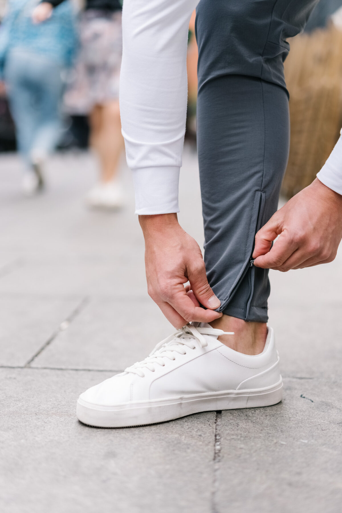 Man wearing the Explore Jogger in charcoal.