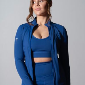 Elevate Zip Jacket (Midnight Blue). Crafted from premium compression material, this full zip jacket offers a snug fit with full range of motion.